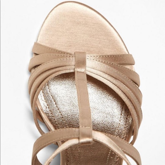 These are beautiful gold satin sandals. I love them!  Narrower… - Picture 2 of 7